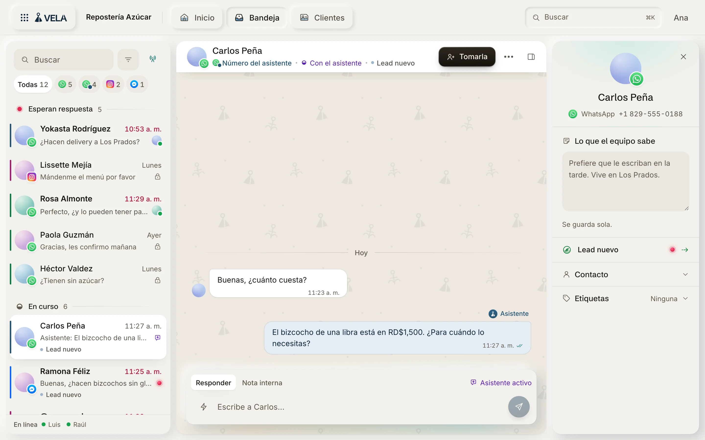 La bandeja: WhatsApp, Instagram y Messenger con el asistente